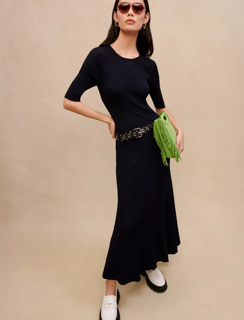 

Женское трикотажное облегающее платье макси, Привлекательное платье с вырезом на спине и коротким рукавом, стильная французская мода, 2023