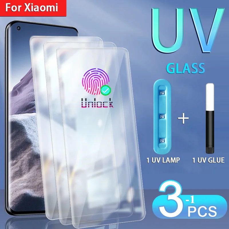 3pcs UV Tempered Glass For Xiaomi 12X 10 11 12 Pro Ultra Mix 4 Screen Protector Mi Note 10 Lite Pro Mi10 Xiaomi12 Mi11 Glaas