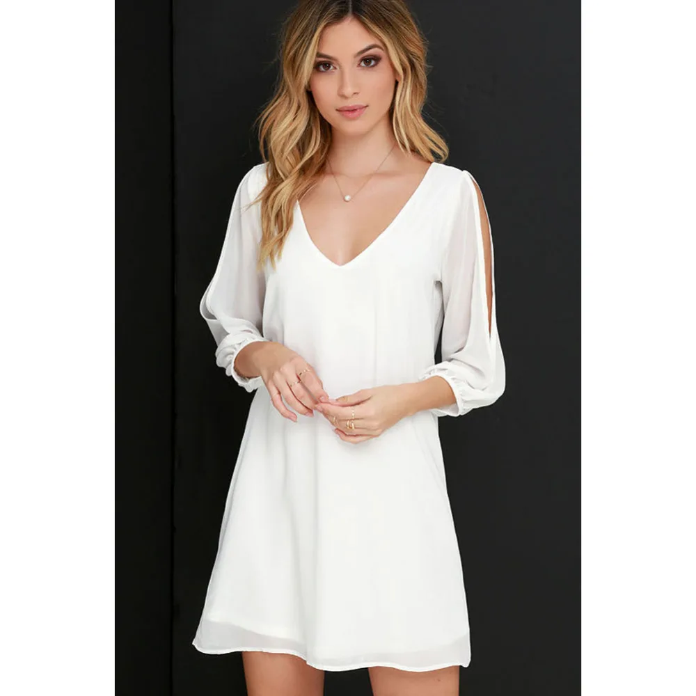 

Summer Blouse Women's Casual Double V-neck Casual Dress Sexy Long Sleeve Holiday MIDI Dress