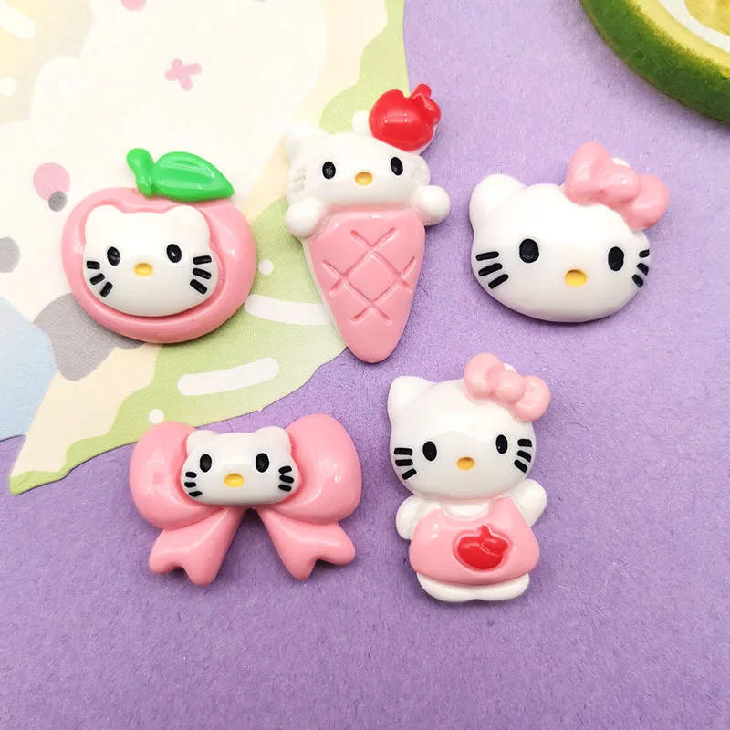 

10Pcs New Resin Accessories Kawaii Sanrios Anime Hellokitty Diy Cream Gel Cup Phone Case Headwear Hairpin Patch Ornament Toys