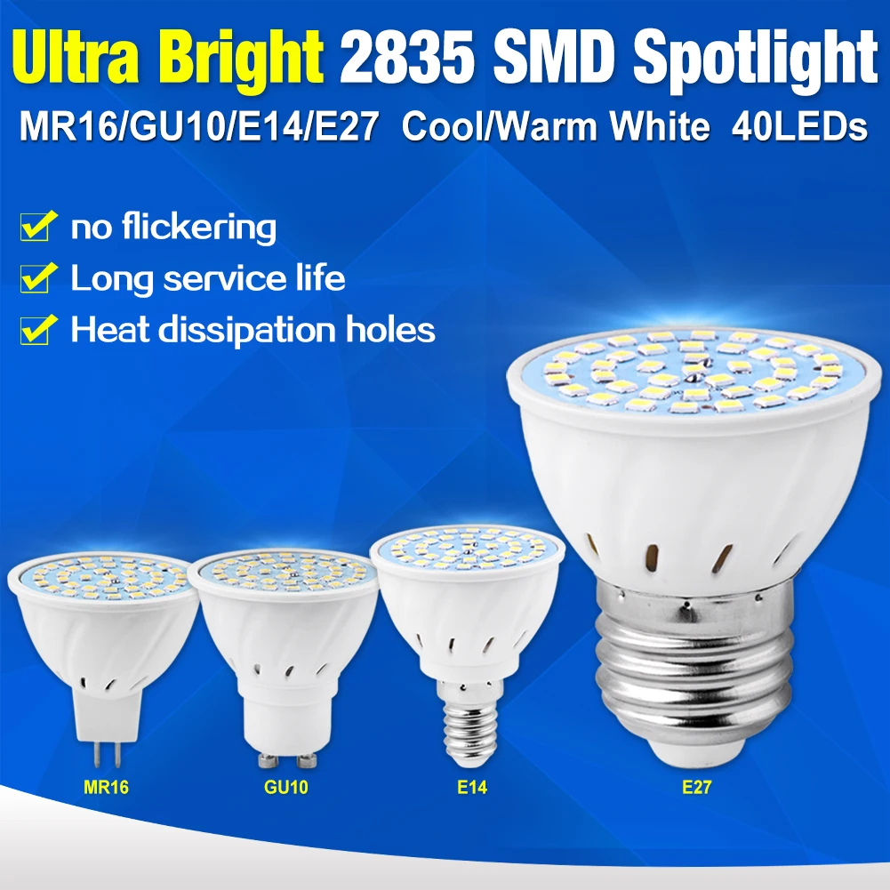 

Spotlight Bulbs MR16 48 60 80leds 2835 Lamps LED Light 220V GU10 E14 E27 Bombillas Led 4W/6W/8W Lampada Spot lights