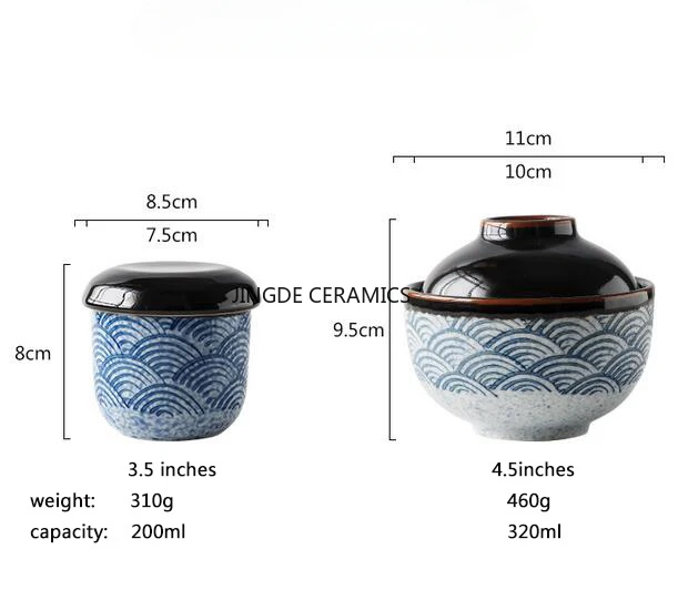 Японская посуда чашка для тушения керамическая подглазурная лента крышка миска