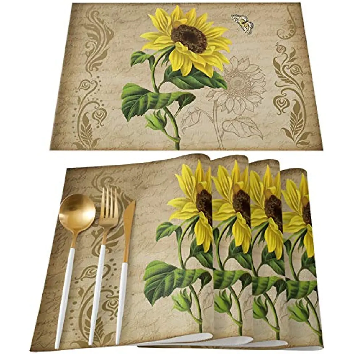 

Spring Floral Placemats for Home Dining Room Kitchen Table Decor Sunflower Pattern Butterfly Damask Retro