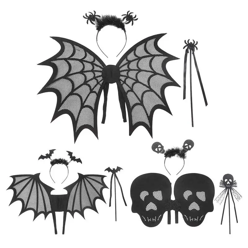 

Bat Costume Black Spider Bat Skeleton Halloween Bat Costume Set Kids Halloween Dress Up Wings Set With Headdress And Magic Wand