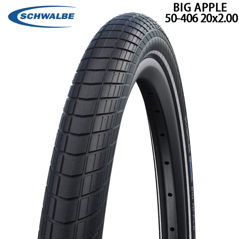 

SCHWALBE BIG APPLE 20 Inch 50-406 20x2.00 Black Reflex Wired Bicycle Tire Level 4 K-Guard for DAHON P8 Folding Bike Cycling Part