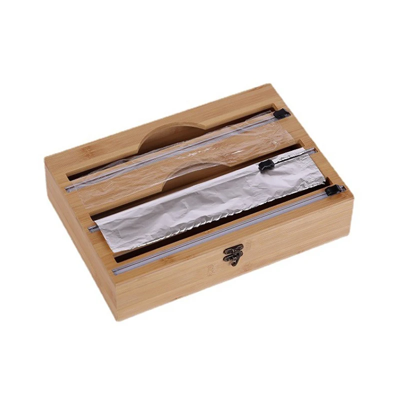 

3 In 1 Bamboo Wrap Dispenser Storage Dispenser For Aluminum Foil Dispenser With Cutter Cling Film Holder Kitchen Gadgets