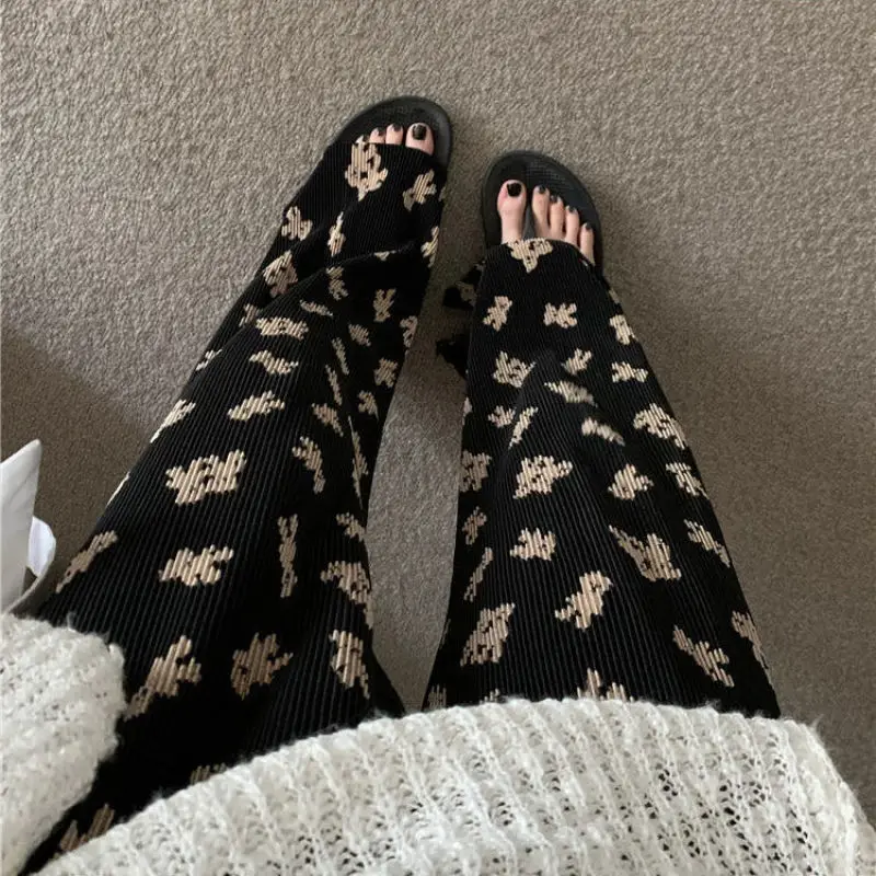 

Hong Kong Taste Bear Print Slit Casual Pants Thin High Waist Thin Wide Leg Pants Women's Summer New Ins Fashion Pants