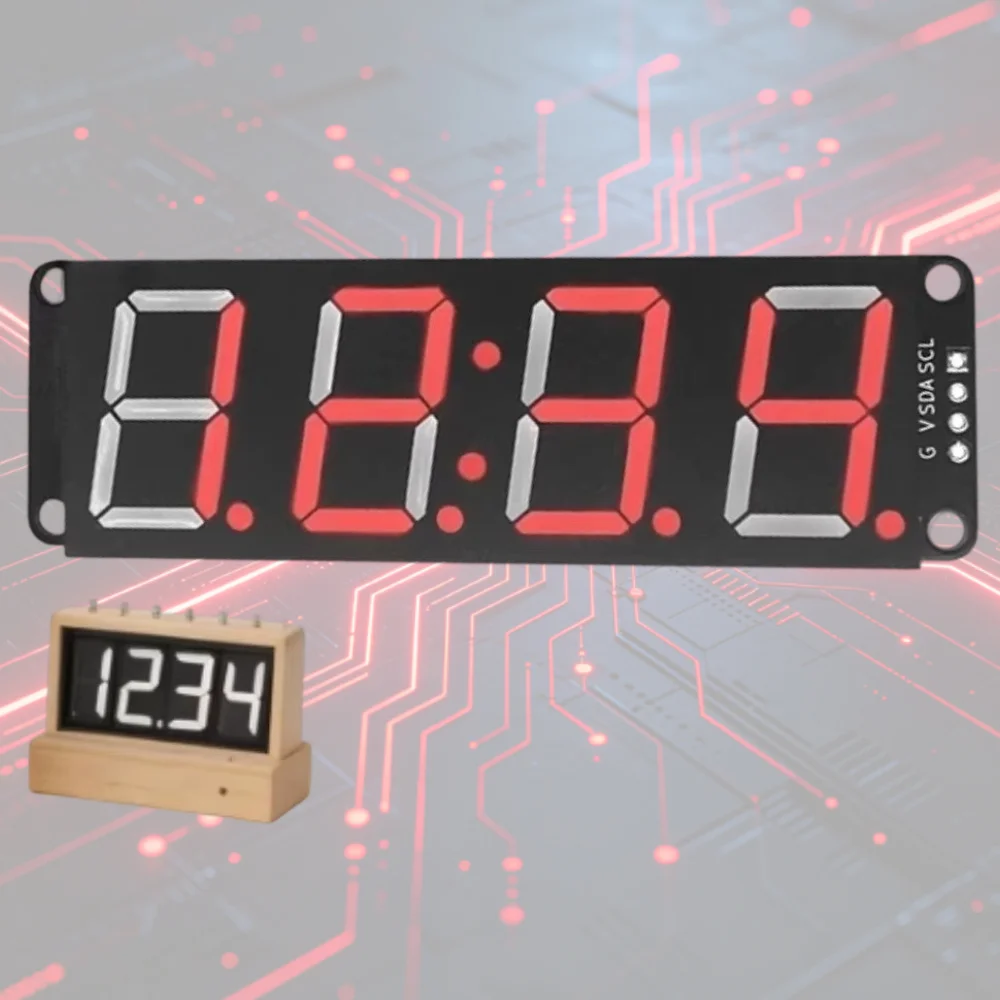 Фото Модуль цифрового 7-сегментного LED-дисплея HT16K33 I2C с 4 разрядами, поддержкой десятичной точки и отображением времени для Arduino и Raspberry Pi №3
