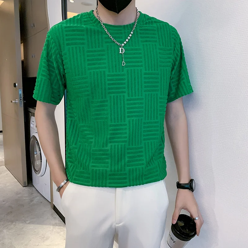 

Рубашка мужская трехмерная с круглым вырезом, люксовая дизайнерская блуза с тканевым узором, Повседневная однотонная, лето