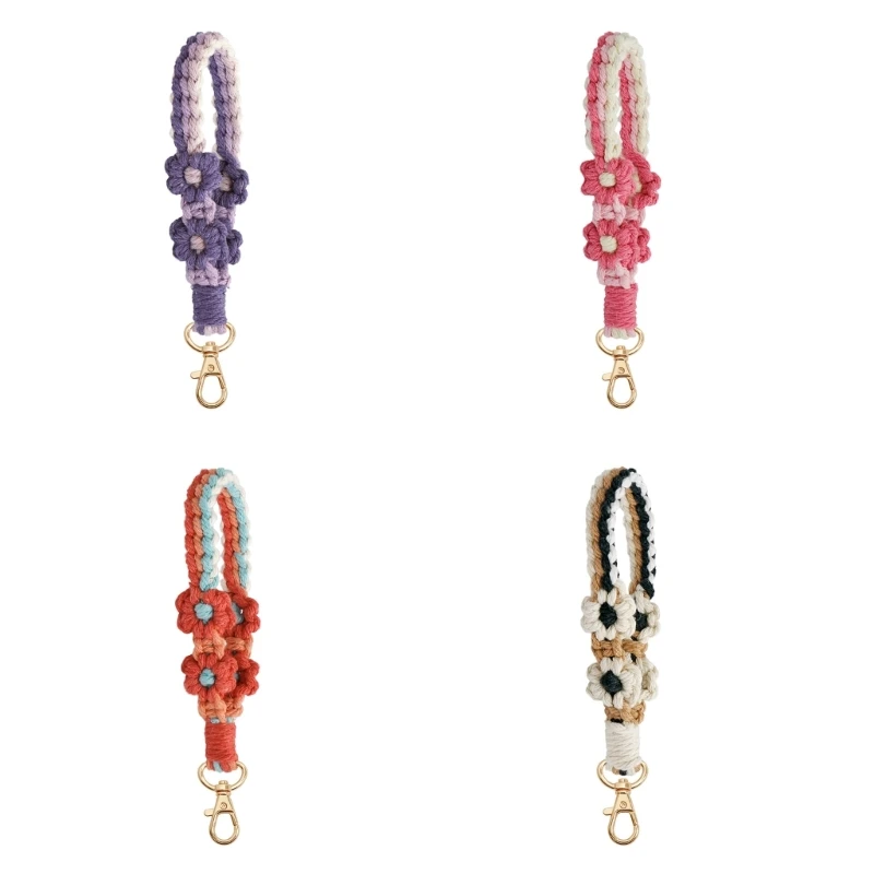 

Handmade Keychain Colorful Crocheted Wristlet Keychain Keyring Holder Lanyard DropShip