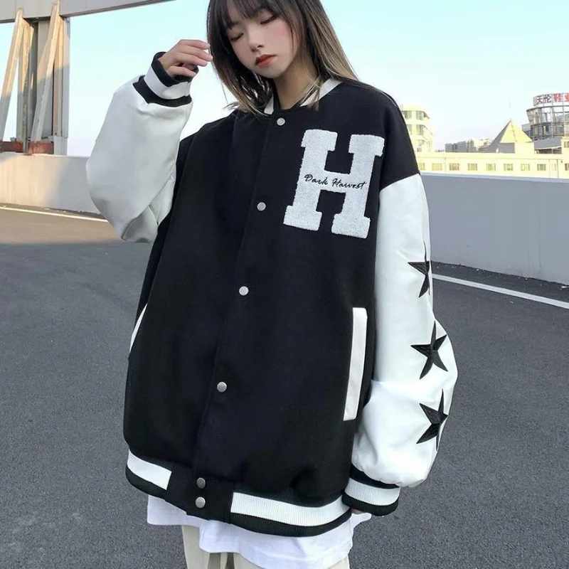 

Женская бейсбольная куртка Deeptown, Корейская уличная одежда, куртка-бомбер большого размера для колледжа, модные пальто в стиле Харадзюку