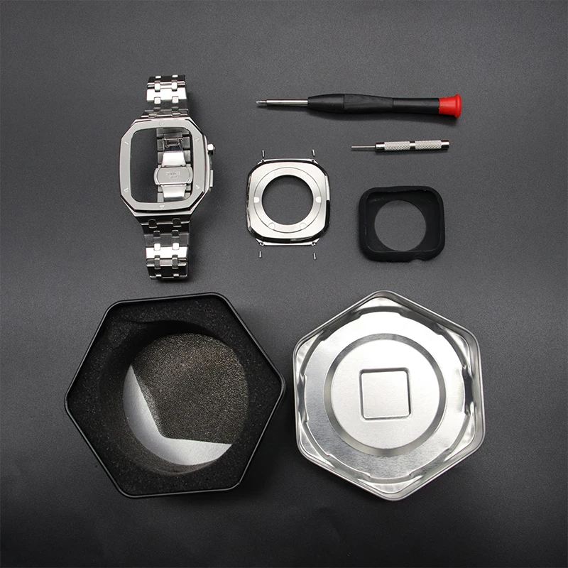 Luxury Modification Kit for Apple Watch 8 7 Case Strap 45mm 44mm Metal Bezel Frame Mod for iwatch Series 6 5 4 3 SE Accessories