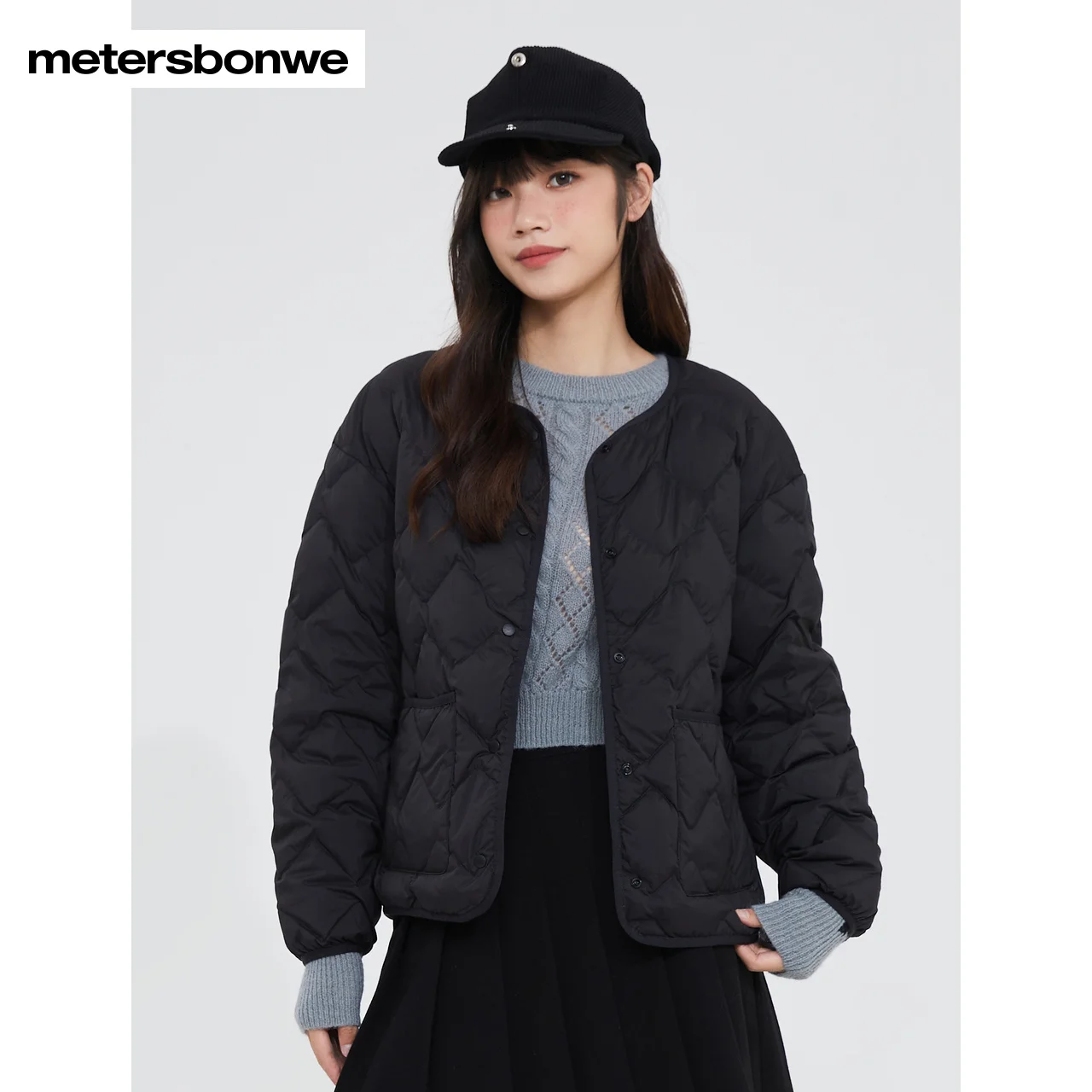 Metersbonwe Women's 22New Collarless Ultra Light Down Jacket Solid Color 90%Duck Down Warm Wear Loose Short Winter Down Jacket