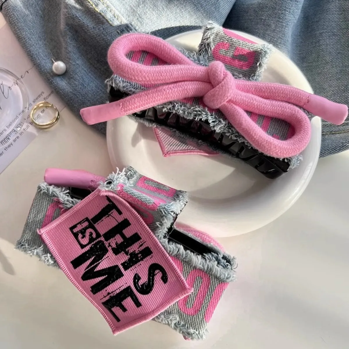 Женская заколка для волос в Корейском стиле голубая джинсовая Заколка-краб с