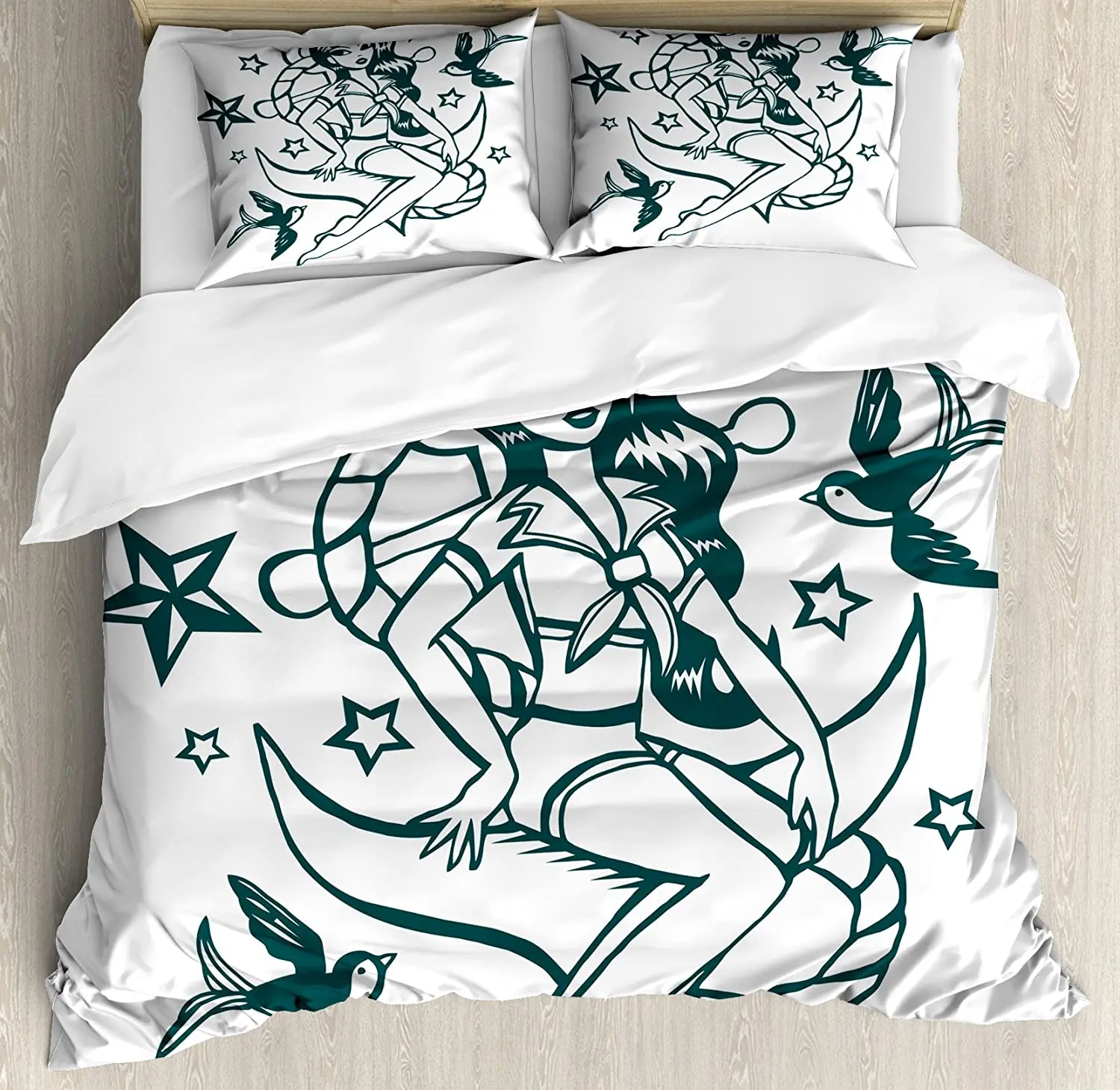 

Anchor Bedding Set For Bedroom Bed Home Pin-up Girl Nautical Sailor Suit Surrounded by Sw Duvet Cover Quilt Cover And Pillowcase