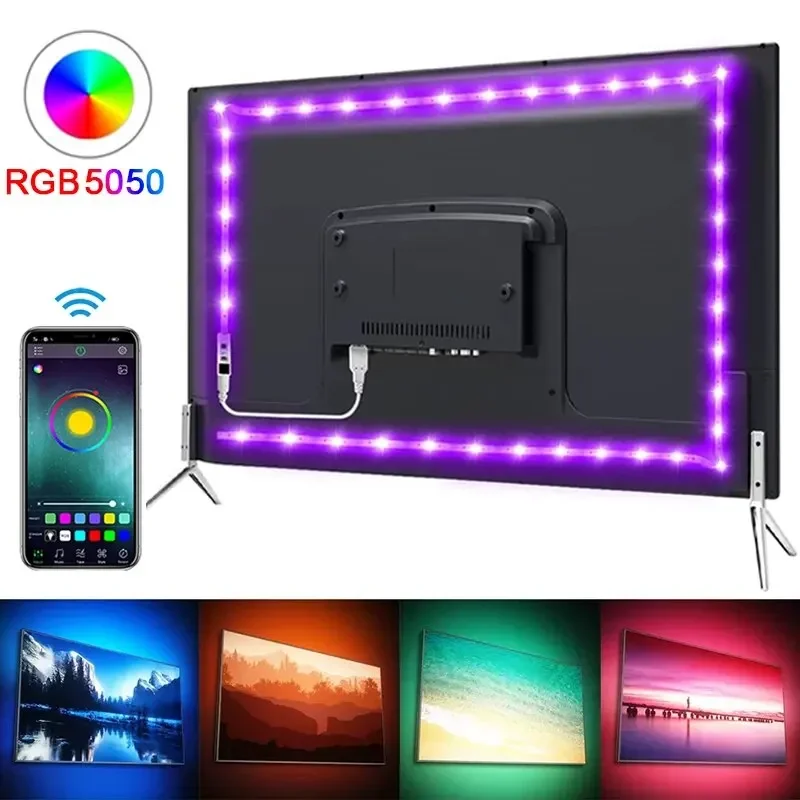 Светодиодные фонари для телевизора RGB 5050 Светодиодная лента Bluetooth Управление 5 В