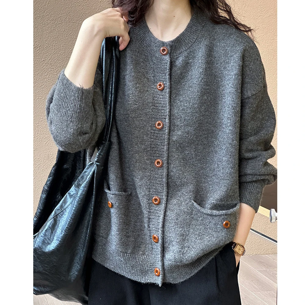 Новинка 2024 женский свитер с круглым вырезом на одной пуговице кардиганы длинными