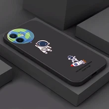Cute Cartoon Astronaut Phone Case For Funda iPhone 11 12 13 Pro Max Mini X XR XS SE 2020 5s 6 7 8 Plus Celular Etui Black Coque