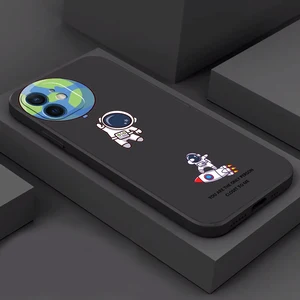 cute cartoon astronaut phone case for funda iphone 11 12 13 pro max mini x xr xs se 2020 5s 6 7 8 plus celular etui black coque free global shipping