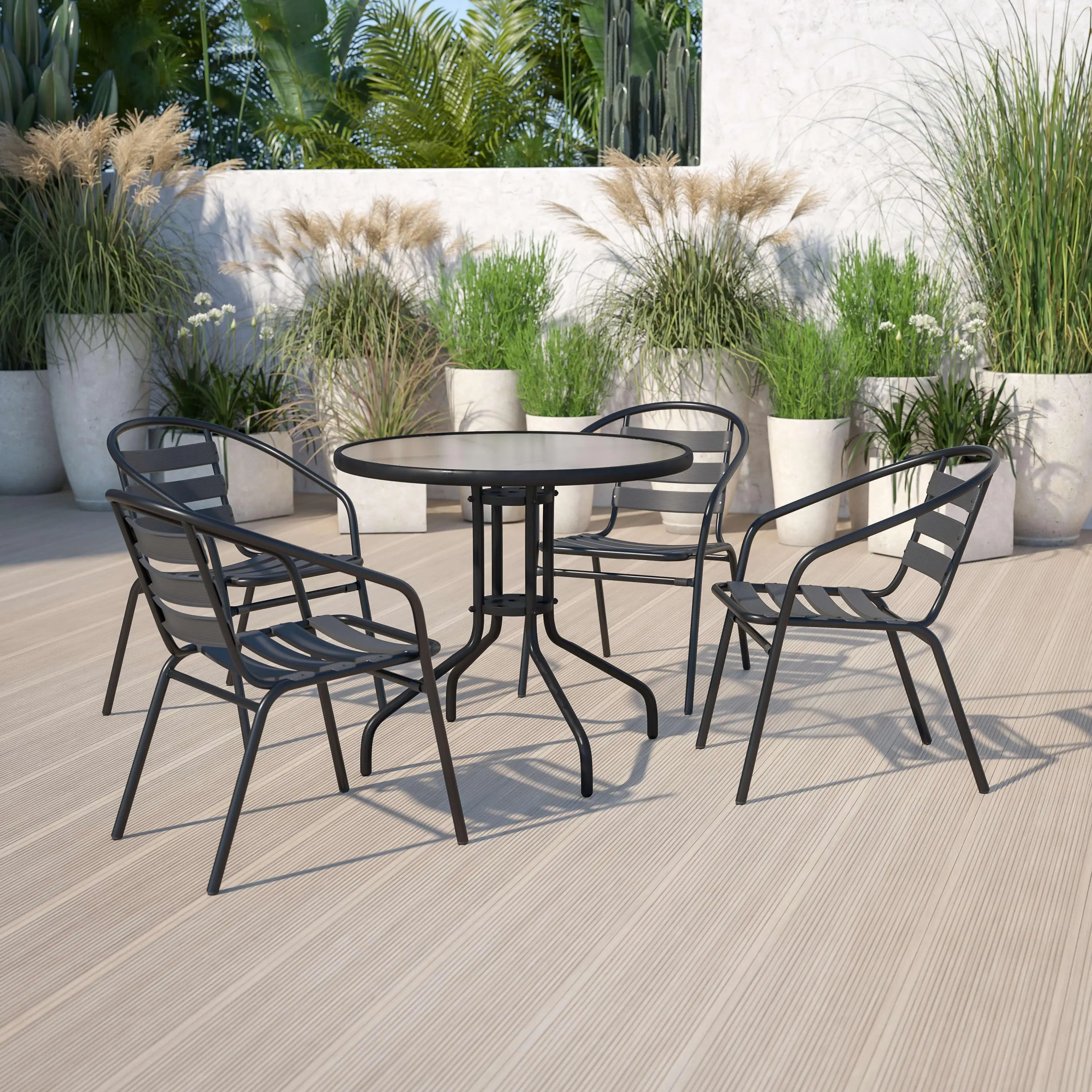 

Flash Furniture 4 Pack Black Metal Restaurant Stack Chair with Aluminum Slats
