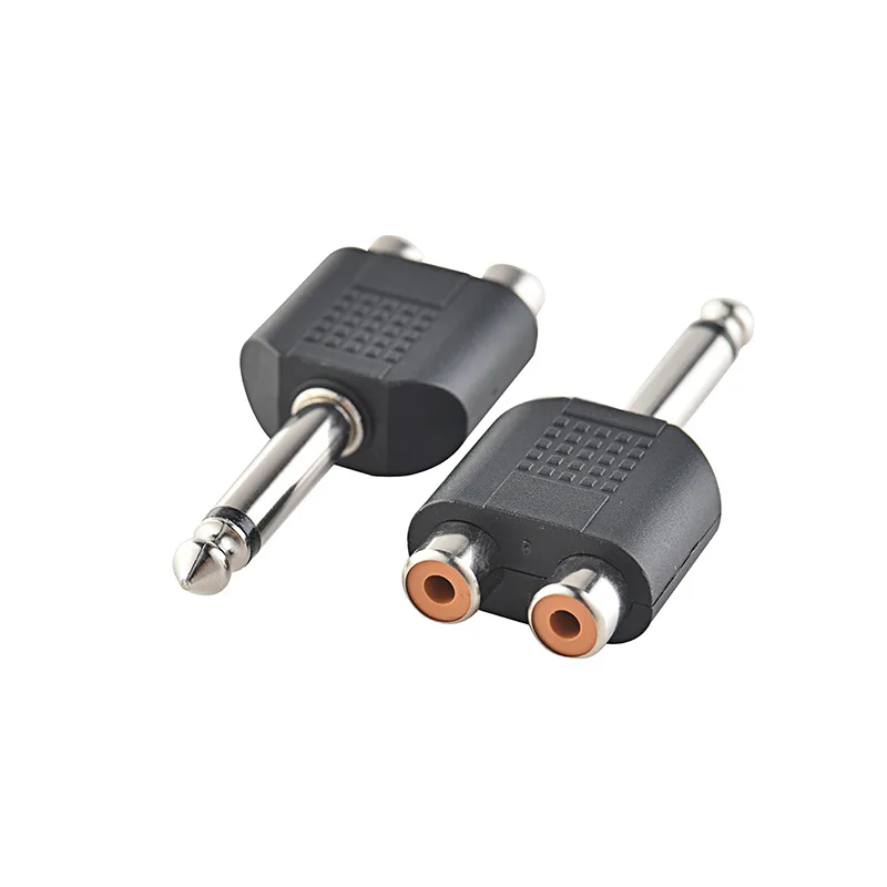 

Переходник преобразующий двойной трек 6,35 штекер в двойной RCA гнездо в AV 6,35 боковой для RCA 1 В-2