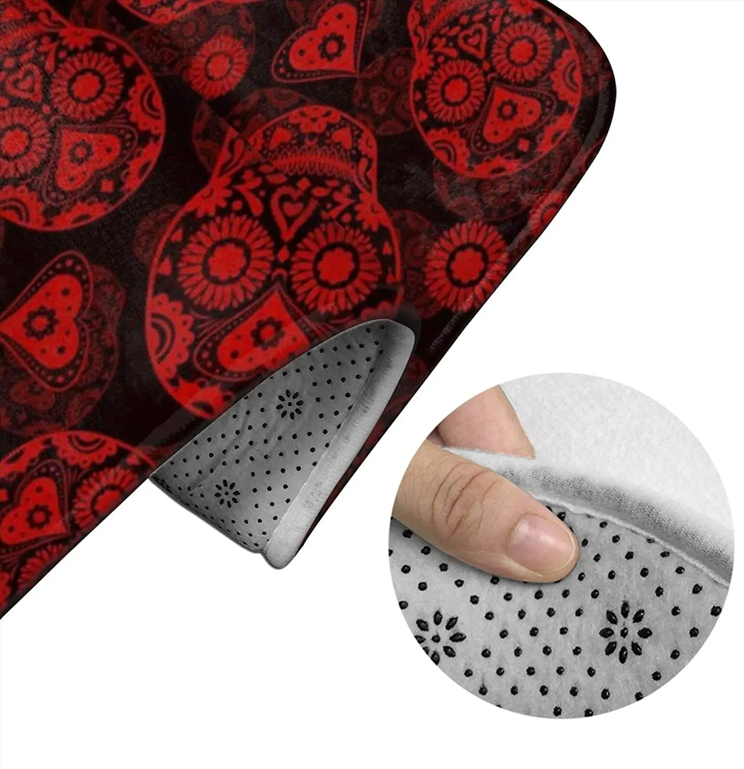 

Black and Red Sugar Skulls Bathroom Mat Sets 3 Piece Set Rugs Memory Foam Mat Set Toilet Seat Cover Bath mat Lid Cover