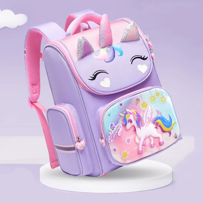 

New Fashion 1-4 Grade Orthopedic Primary School Backpack For Girls 3D Cartoon Unicorn School Bag Kids Satchel Knapsack Mochila