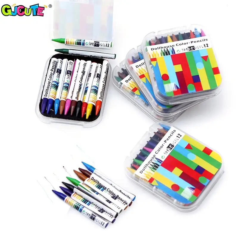 Scene Model Doll Colorful Crayon Kids Toys Mini Dollhouse Decoration Accessories 12colours
