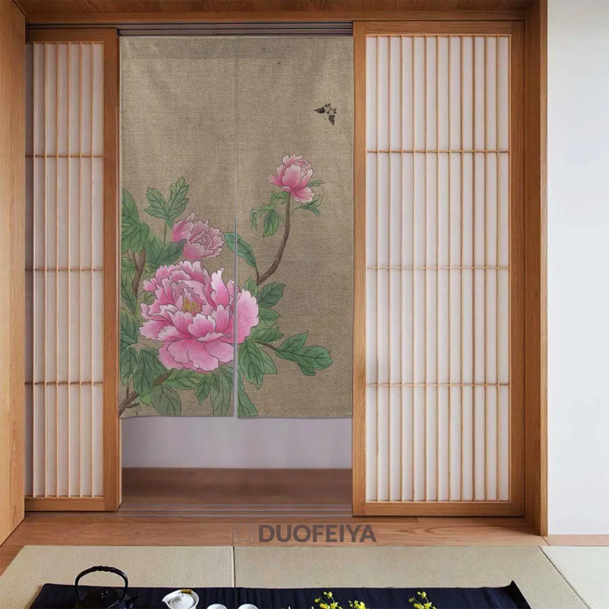 

Ink Chinese Painting Japanese Door Curtain Peony Flower Blackout Curtain Cotton Linen Printed Noren for Doorway Home Decorations
