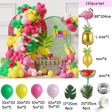 Тропические фотообои, зеленые, ярко-розовые воздушные шары, детский душ, Гавайский Алоха, украшения для дня рождения, товары
