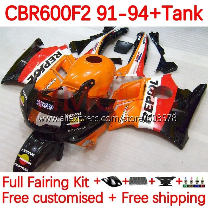 + Резервуар для HONDA CBR 600 FS 600F2 CBR600FS CBR600F2 1991 1992 1993 1994 CBR600 F2 91 92 93 94 Обтекатели Repsol orange