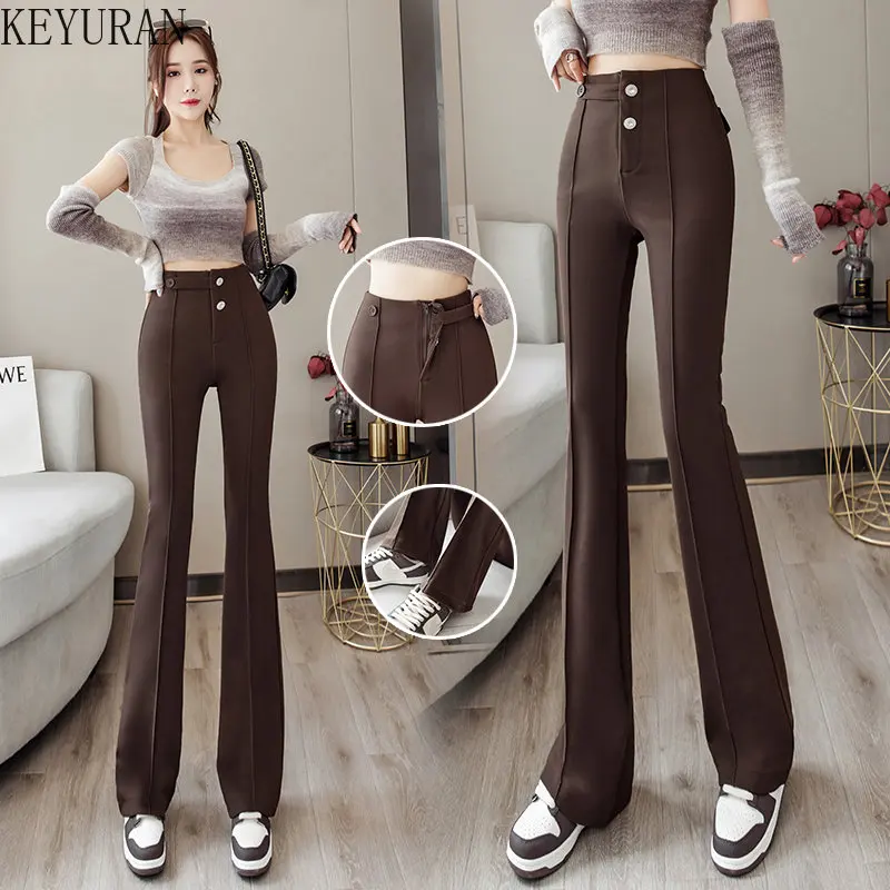 2022 Spring Autumn Skinny Flare Pants Women Korean Fashion Black Office Suit Pants Woman Black High-waisted Wide Leg Trousers