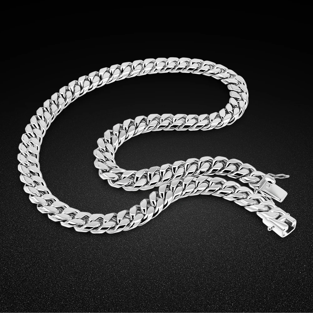 

12MM Punk 925 Sterling Silver Men’s Chunky Necklace Miami Cuban Link Chain On Neck Hip Hop Male Jewelry Gifts 22-28 Inch