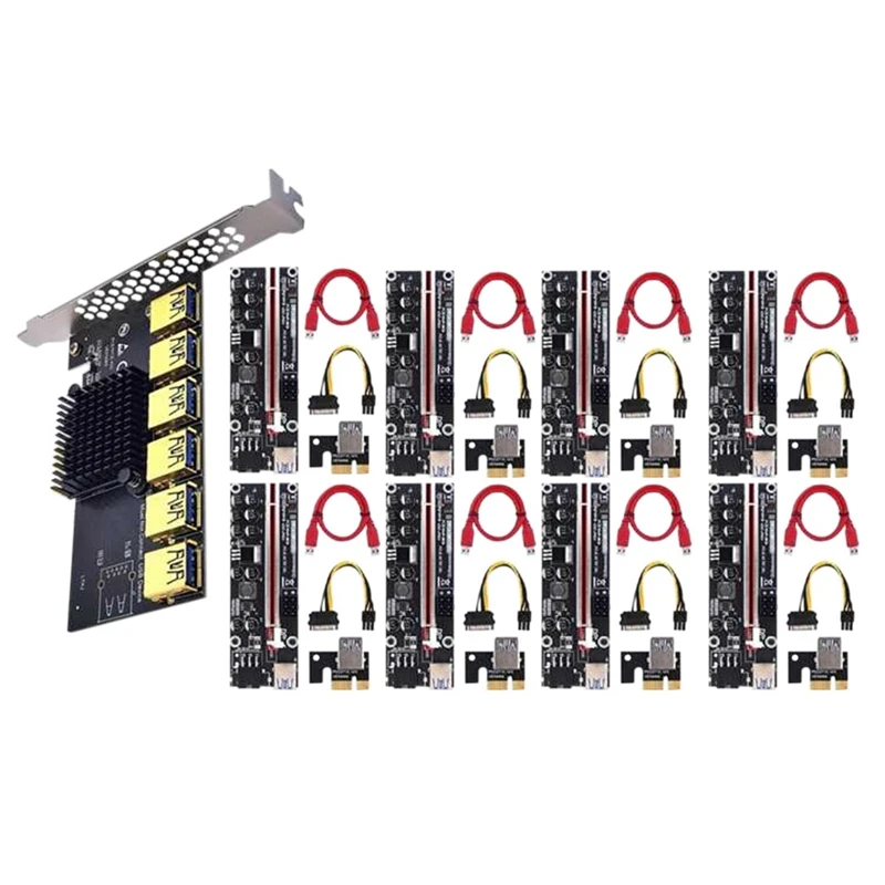 PCI Express Multiplier PCIE 1 To 6 Port USB 3.0 Hub PCI Express 16X 8X 4X 1X VER011 PRO Extender Riser For BTC Mining