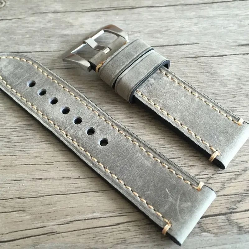 22 24 26mm High Quality Thick Genuine Leather Watch Straps Handmade Watch Bands Black Brown Watchband for Hamilton Mido Panerai