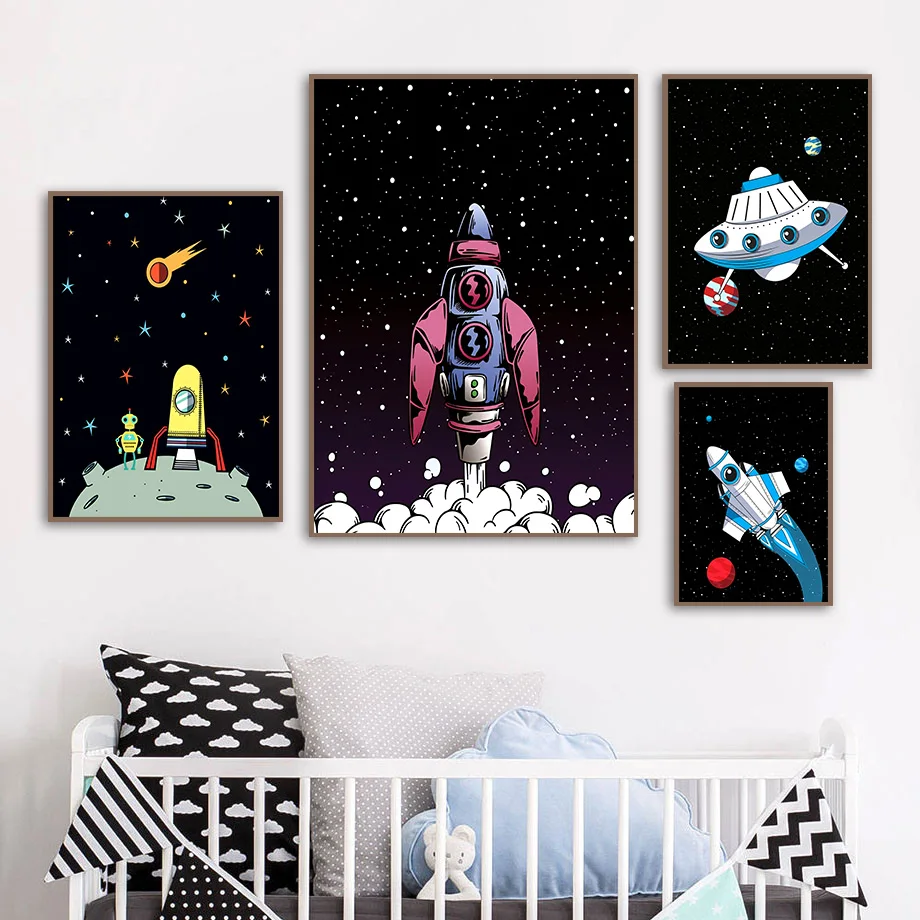 

Planet Rocket Spaceship Sky Star Nursery Space Wall Art Canvas Painting Nordic Posters And Prints Wall Pictures Kids Room Decor