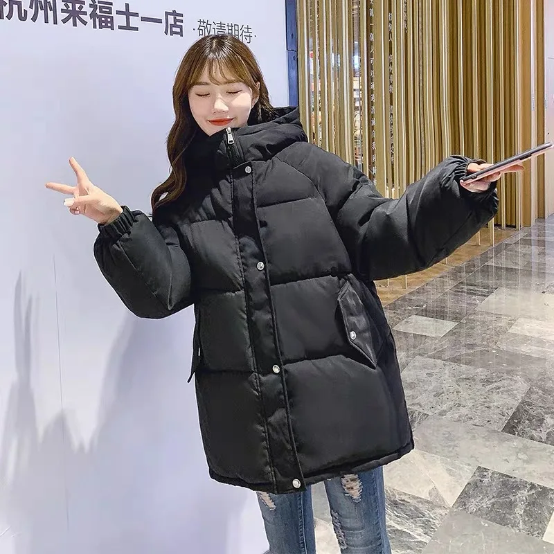 Hooded Long Sleeve Loose Thicken Jacket Korean Women Short Parkas Elegant Cotton Padded Puffer Warm Snow Wear Winter Coat