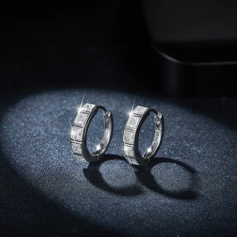 S925 посеребренные золотые серьги для пар 2 5 мм квадратные принцессы с муассанитом