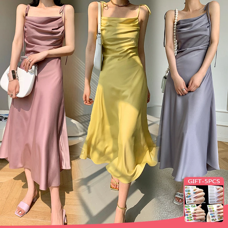 

2022 New Summer Women Elegant Long Dress Solid Color Lady Slim Fashion Clothes Pullover Dress Sleeveless Sexy Women Maxi Dress