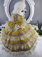 handmade luxury unique dog clothes princess pet trailing gown golden lace wedding dress europe palace party dancing costume