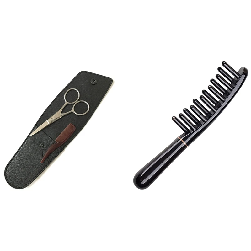 

1 Pcs Portable Double-Row Wide Teeth Comb & 1 Set Men Beard Scissors Stainless Steel Shear Cutter
