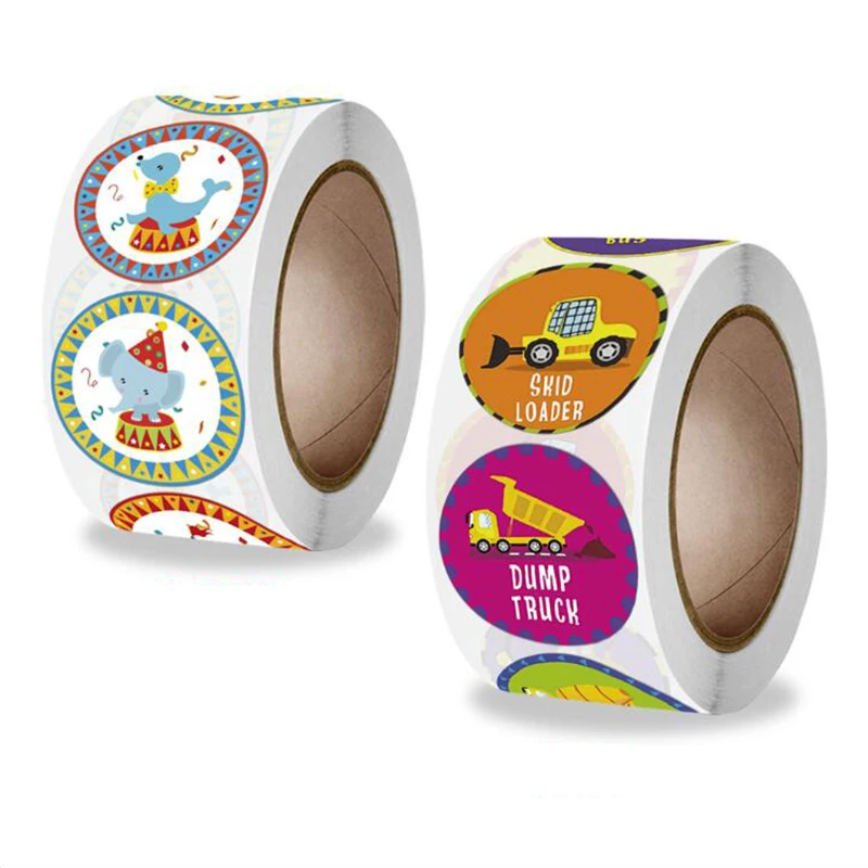 

500PCS Tool Cart Circus Elephant Labels Sealing Sticky Stickers Paper Thank You Stationery Supply Decorative Child Scrapbook