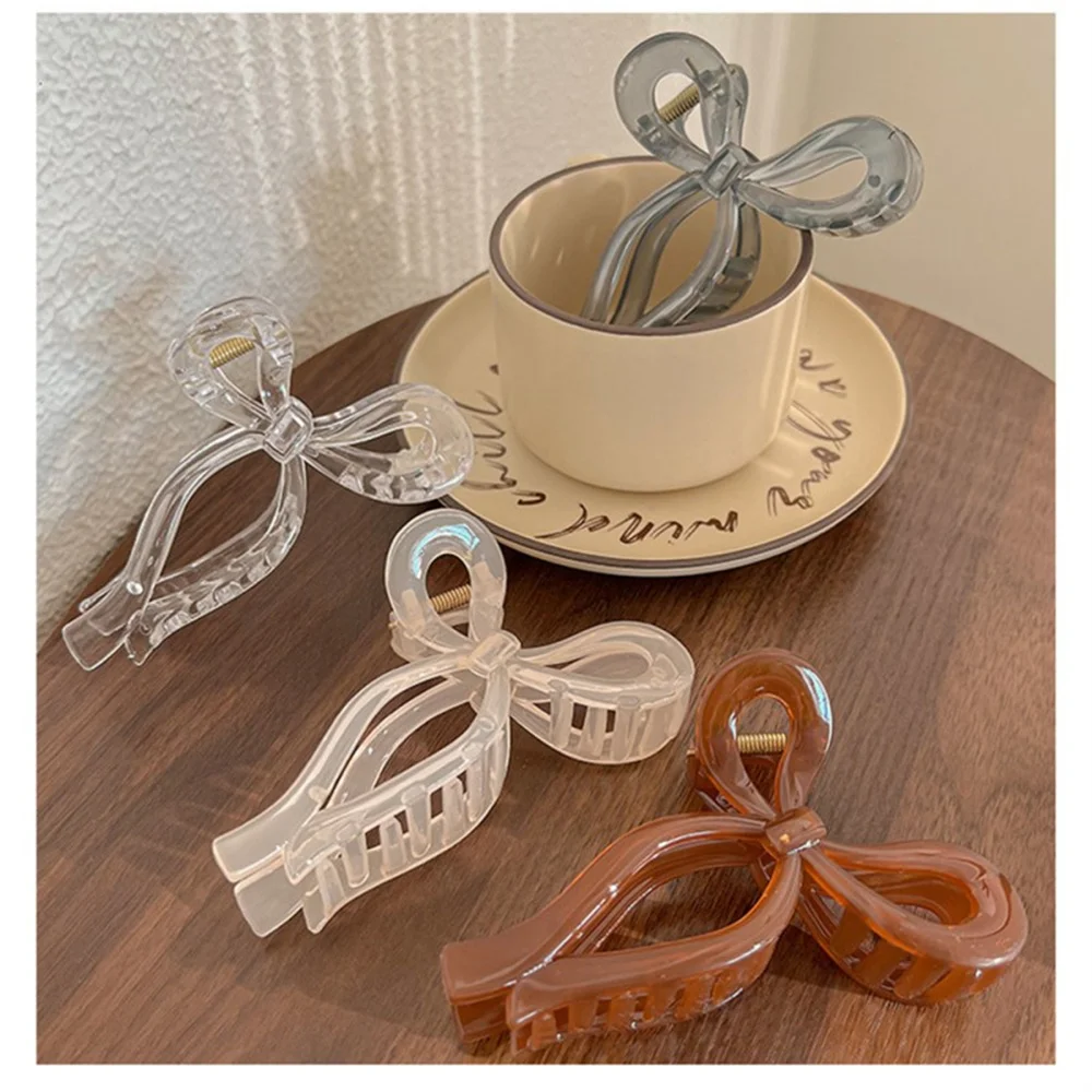 

Bow Large Ponytail Hair Claws Crab Women Elegant Shark Hair Clip Clamps Korean Simple Hairpins Jelly Color Barrettes Accessories