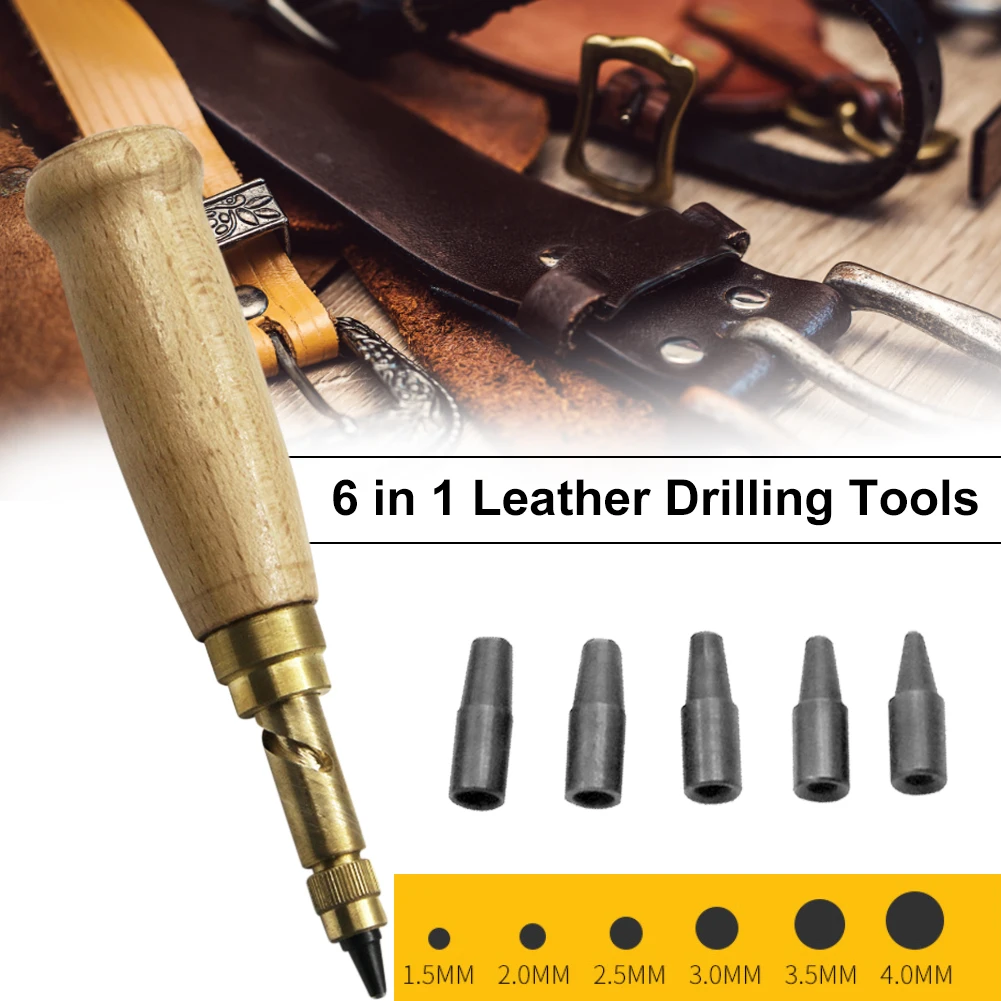 

7Pcs Leather Hole Punch Set with 6 Replaceable Punch Tips Screw Belt Hole Punch Drill Tool for Sewing Leather Paper Craft