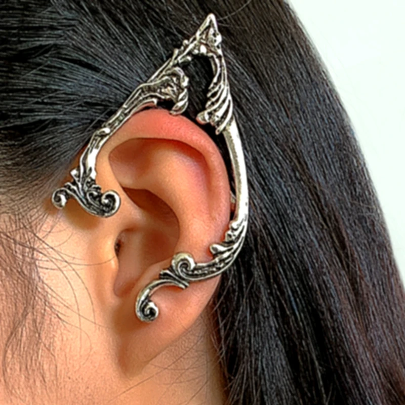 

Gothic Elves Ear Cuff Piercing Cartilage Climber Ear Wrap Retro Silver Stud Earring Punk Hip Hop Clip on Statement Earrings Gift