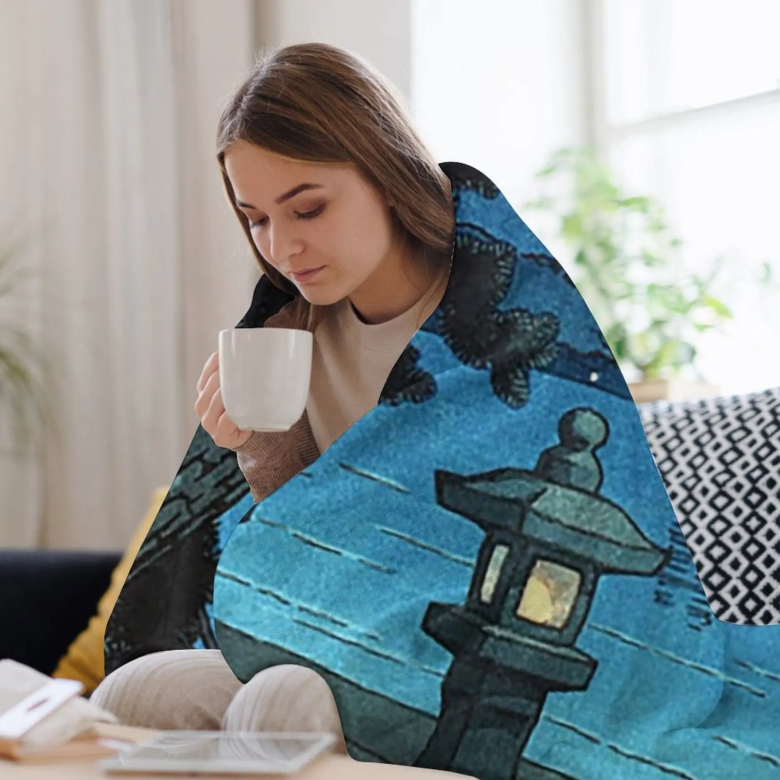 Moonlit Night - одеяло Hasui Kawase теплое зимнее декоративное для дивана роскошные