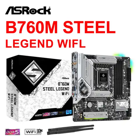Материнская плата ASRock B760M Steel Legend WiFi LGA 1700 DDR5 4800 Micro ATX 128 ГБ SATA 6 ГБ/с Поддержка Intel ядра