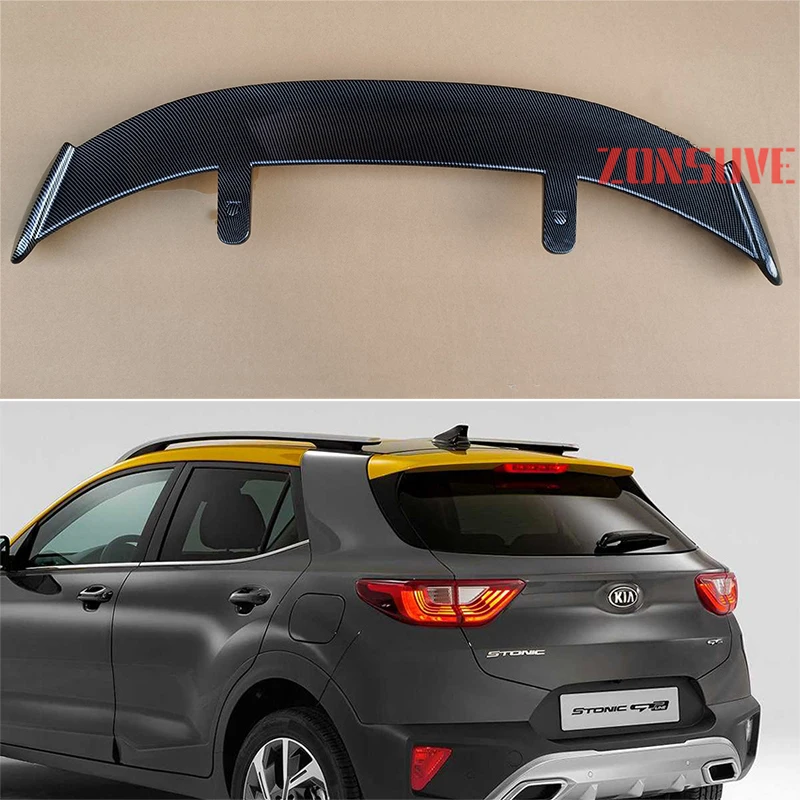 

Use For KIA 2017-2021 Stonic ABS Plastic Carbon Fiber Look Hatchback SUV Roof Rear Wing Body Kit Accessories