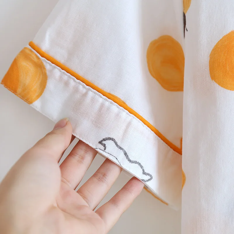 Pajamas Three-piece Set Women Short-sleeved Shorts Trousers Spring/summer Cotton Gauze Thin Lapel Sweat-absorbing Home Clothes