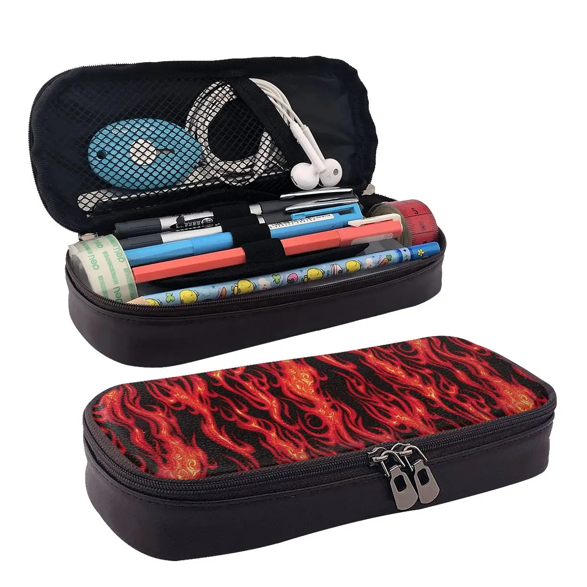 

Movin On Flame Leather Pencil Case Zipper Pencil Box Stationery Pen Pouch for Boys Girls School Students Work Office